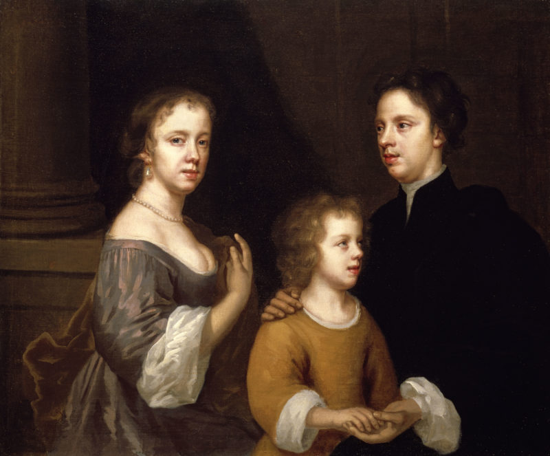 Self-portrait of Mary Beale with her husband Charles and son Bartholomew, oil on canvas, painted in c.1660 in London.