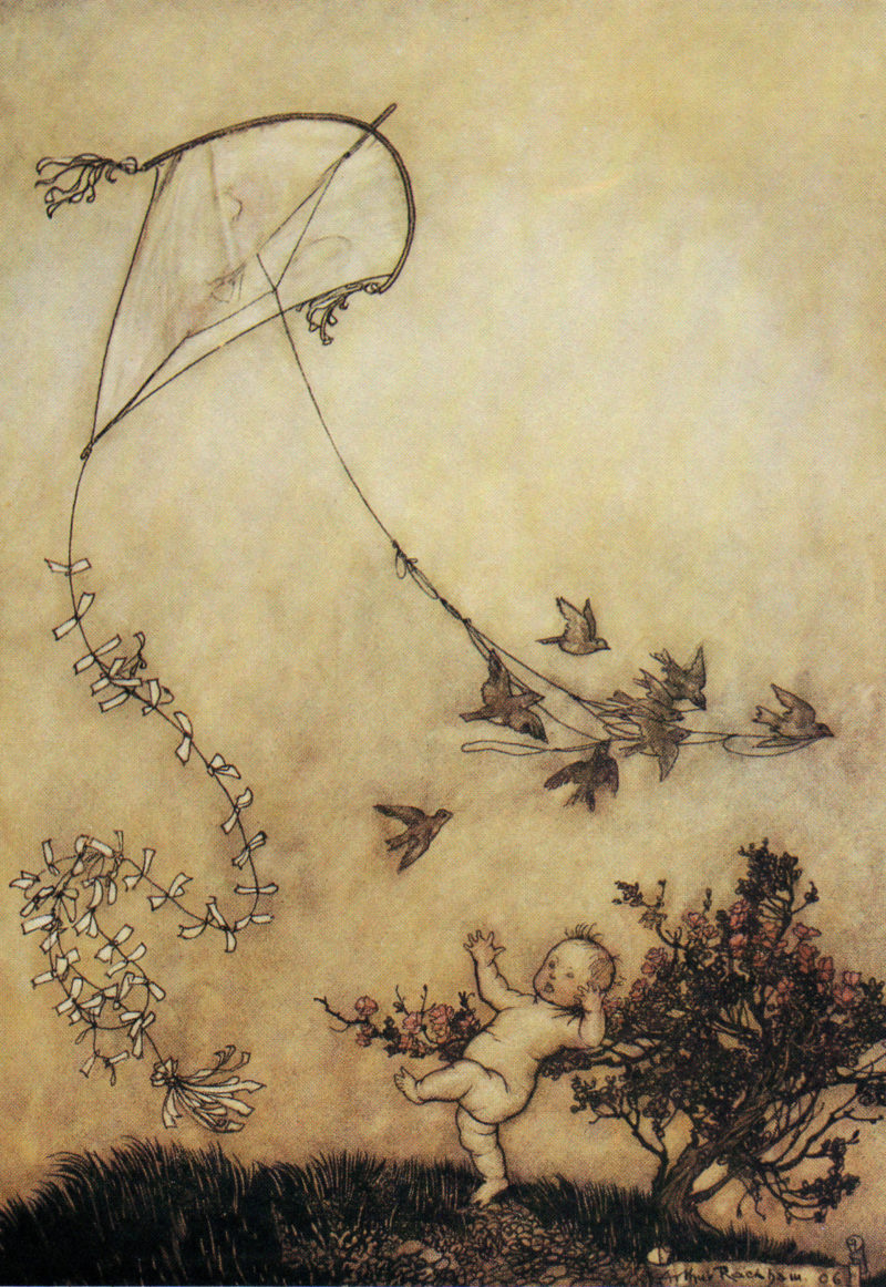 Arthur Rackham, 'Peter screamed out, "Do it again!" and with great good-nature they did it several times', from 'Peter Pan in Kensington Gardens' by JM Barrie, 1906, courtesy of Great Ormond Street Hospital Children’s Charity